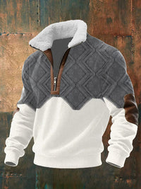 Ibrahima – Fleece Rollkragen Pullover Mit Reißverschluss – Weiß-Grau