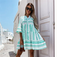 Charlotte | Leichtes Boho-Kleid mit heiterem Muster – Grün