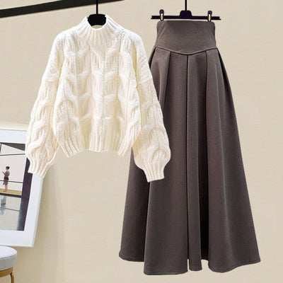 Warts | Schickes Herbst Strickpullover & Plissee Rock Set für Damen