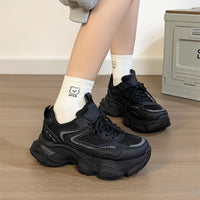 Damen Modische Chunky Sneakers mit dämpfendem Komfort und atmungsaktivem Obermaterial – Schwarz