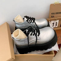 Damen Modische Schnürschuhe mit robustem Plateau und sockenähnlichem Detail – Silber