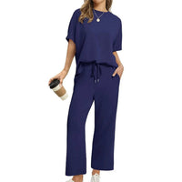 Damen Bequemes Freizeitanzug-Set mit lockerem Schnitt und stilvollen Taschen – Dunkelblau