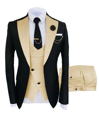 Herren Anzug in formellem Stil, dreiteilig mit Sakko, Weste und Hose – Hellgold