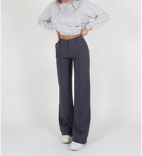 Marlene | Damen Weite High-Waist Marlenehose – Dunkelgrau