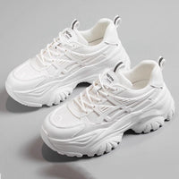 Damen Sportliche Chunky Sneakers mit dämpfender Sohle und atmungsaktiver Obermaterialstruktur – Weiß