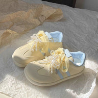 Damen Sneakers mit stilvollen Perlen-Schnürsenkeln – Gelb