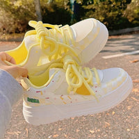 Damen Sportliche Sneakers mit buntem Pudding-Design und extra bequemer Dämpfung – Gelb