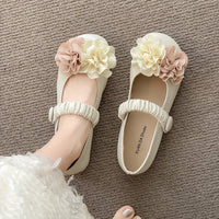Damen Ballerinas mit floralem Dekor und elastischem Riemen – Cremeweiß