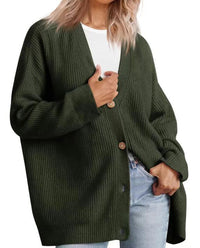 Damen-Strickjacke in Übergrößer | Gestreift – Oliv