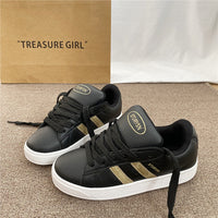 Damen Sportliche Sneakers mit modischem Lederdesign und stabiler Sohle – Schwarzgold