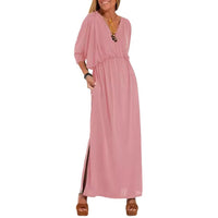 Sommerkleid für Damen - Luftiges Maxikleid mit 3/4 Ärmeln – Rosa