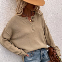 BUTTON PULLOVER | ELEGANTER V-AUSSCHNITT – Khaki