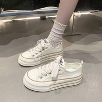 Damen Sportliche Plateausneaker mit atmungsaktivem Canvas-Obermaterial – Creme