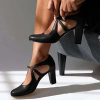 Elspeth - Gepolsterte Blockabsatz-Schuhe – Schwarz