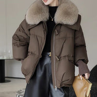 Lucyna - Elegante Jacke mit Pels – Kaffee