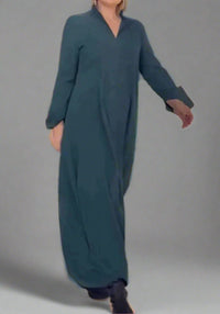 Sabine | Lockeres Langes Kleid mit Schlitz – Grün