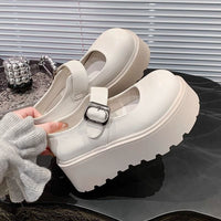 Damen Plattform-Schuhe mit Riemen und modischer Schnalle – Beige