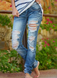 Damen Ripped Jeans im lässigen Urbanstyle mit ausgefransten Säumen – Blau