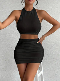Heidi Mode | Ärmelloses Neck Tube Top Weste Hip Wrap Set – schwarz