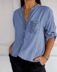 LIVIA - GLITZERNDES LANGES TOP MIT PAILLETTEN – Blau