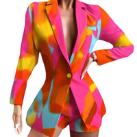 Damen Modischer Blazer mit kurzen Hosen und auffälligem Farbdesign – Pink