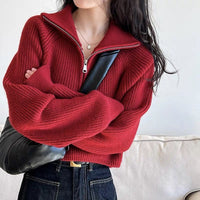 Sofia Soft-Touch Quarter-Zip Sweater – Rot
