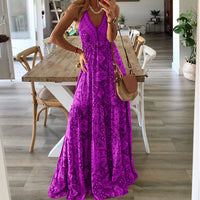 Damen Sphagetti Ärmel Ausgestelltes Ibiza Kleid | Maxi – Lila