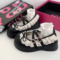 Damen Plattform-Sandalen mit verspieltem Spitzendetail und elegantem Riemenverschluss – Schwarz