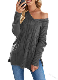 DAME V-AUSSCHNITT STRICKPULLOVER | ELEGANTER KOMFORT STIL – Grau