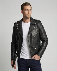 Herren Kunstleder Bikerjacke mit asymmetrischem Reißverschluss – Schwarz