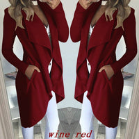Heidi-Mode | Revers Schlank Lang Trench Coat – Burgunderrot