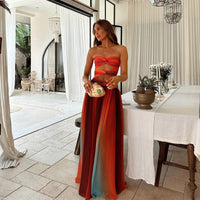 Damen Stylisch Ombre Schulterfrei Hochzeitsgast Kleid | Maxi – Rot