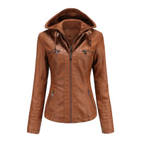 Bikerjacke Damen Mit Kapuze | Langarm und Reißverschluss – Braun