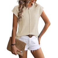 Jade | Damen Strick-Top Kurzarm Rundhals Sommer Casual – Aprikose