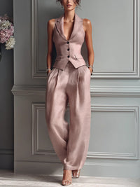 Stella | Zweiteiliges Sommer-Set mit V-Ausschnitt – Rosa