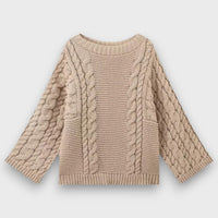 Knita – Grobstrickpullover mit Zopfmuster – Beige