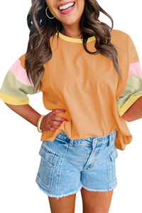 Heidi Mode | Farblich passendes T-Shirt mit Rundhalsausschnitt aus Baumwolle – Orange