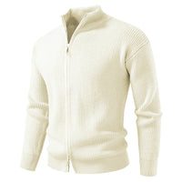 Herren Strickjacke mit hohem Kragen und durchgehender Reißverschluss – Beige