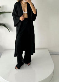 Sabel - Entspanntes Set aus Strickjacke und Hose – Schwarz