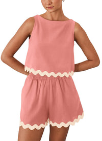 Heidi Mode | Zweiteiliges Oberteil und Shorts aus Leinen und Spitze – Rosa