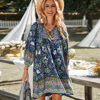 Damen 3/4 Ärmel A-Linie Lässig Sommer Ibiza Kleid | Mini – Marine Blau
