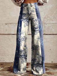Elena | Bequeme Damenhose mit weitem Streifen Design – Blau-Weiß