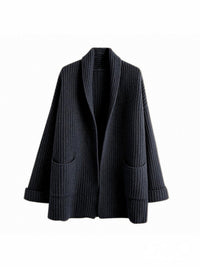 Elegante Lange Strickjacke | mit Taschen – Schwarz