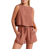 Heidi Mode | Zweiteiliges Set aus ärmellosem Oberteil und Shorts – Orange