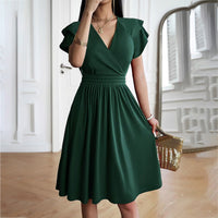 Eleganza™ – Damen Midikleid mit V-Ausschnitt für Elegante Anlässe – Dunkelgrün