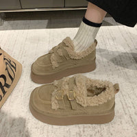 Damen bequeme Platformsneaker mit modischem Flauscheinsatz und elegantem Doppelklettverschluss – Antilopenbraun