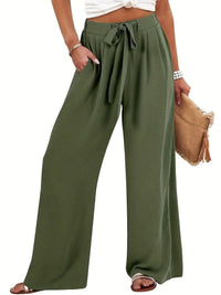 Damen Leichte und luftige Palazzohose mit seitlichen Taschen – Olivgrün