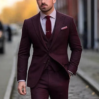 Herren-Anzug im Dreiteiligen Set | klassische Passausrichtung – Rotwein