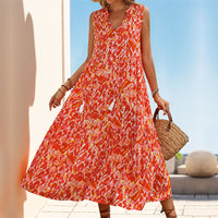 Zuri | Figurbetontes, ärmelloses Blumenkleid – Orange