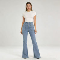 Damen Bootcut Jeans mit hohem Bund und Knopfleiste – Hellblau